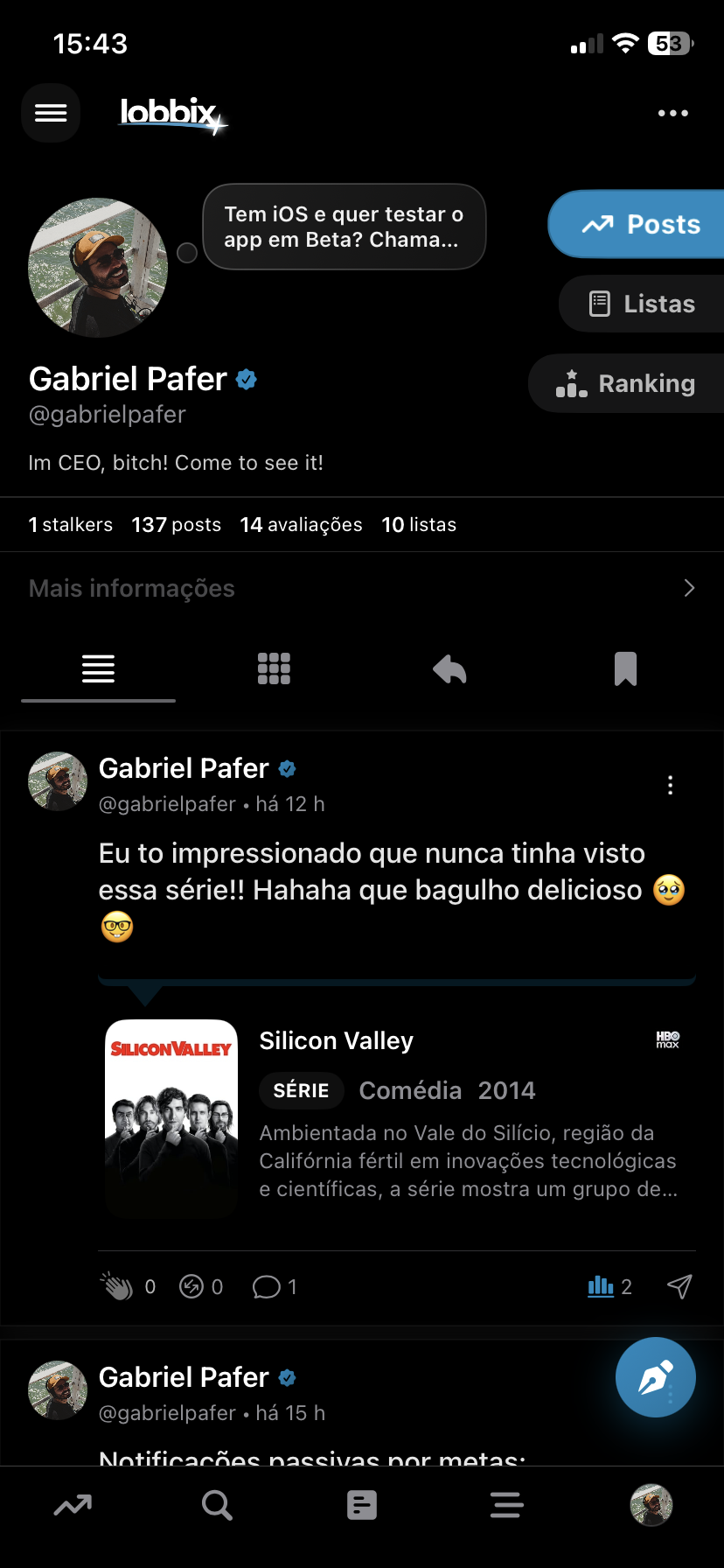 Detalhe de post no Lobbix+ no iOS